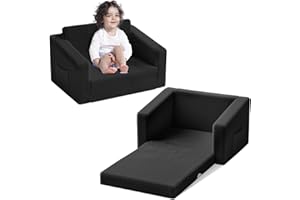 UPGOGO Kids Couch,2-in-1 Toddler Chairs for Boys,Kids Sofa with Storage,Comfortable Kids Sofa Bed,Fun Kids Lounge Chair,Toddler Furniture,Kids Playroom,Children's Gifts (Black)