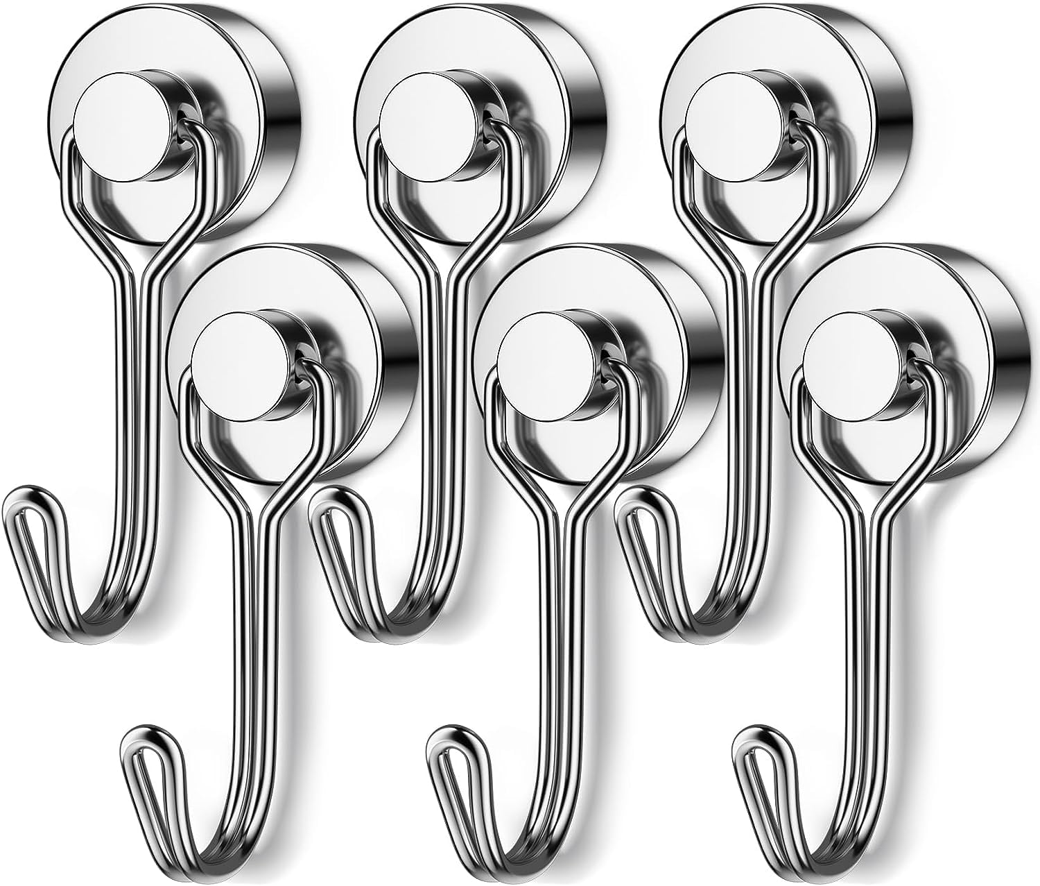 Grtard 6 Pack Magnetic Hooks 25Lbs Neodymium Magnet with Hooks, Magnets with Hooks, Strong Swivel Magnetic Hooks for Hanging