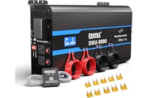 Erayak 3000W/6000W Pure Sine Wave Inverter 12V DC to 110V 120V AC Converter for Home, RV, Truck, Off-Grid Solar Power Inverter with 18W USB-C, AC Hardwire Port, 6m Remote Controller