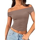 Trendy Queen Off The Shoulder Tops for Women Going Out Y2K Summer Cute Shirts Sexy 2026 Double Lined Date Club Outfits