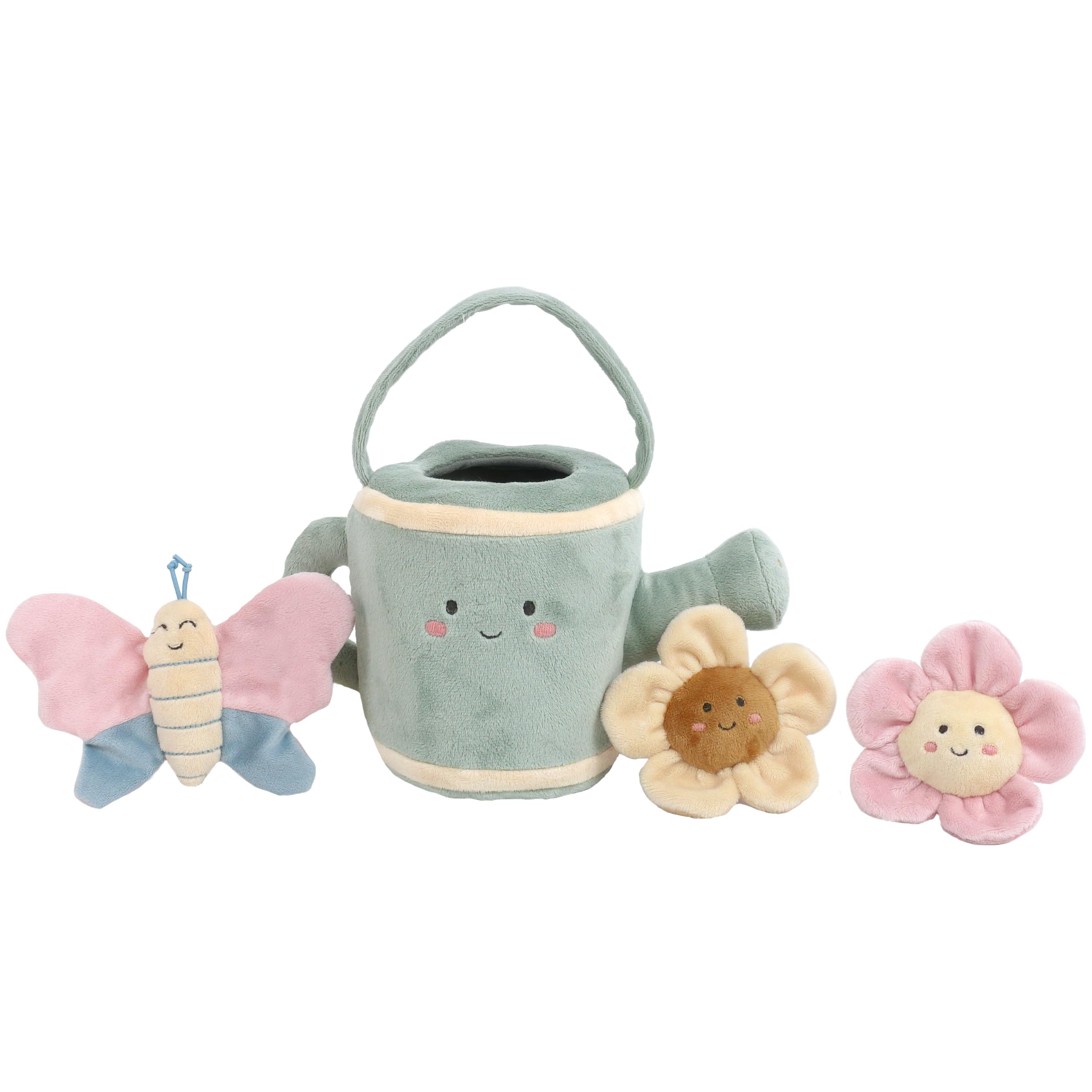 MON AMI Spring Watering Can Plush Toy Set 6x10in / 15.25x25.4cm | 4-Piece Rattle Activity Toys for Imaginative Play | Soft Garden-Themed Plush Set for All Ages | Gift-Ready & Travel-Friendly