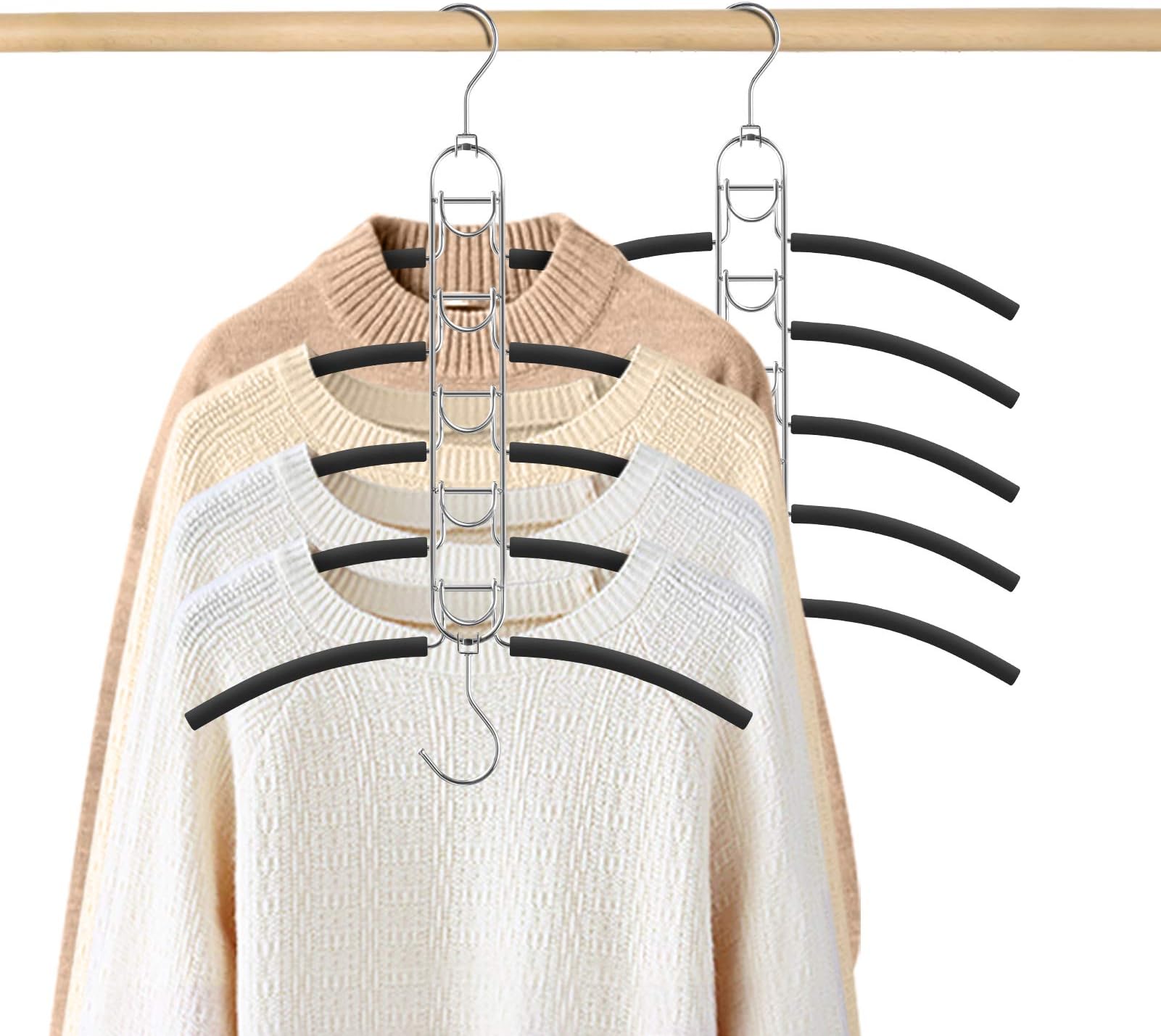 HuaQi Clothing Hangers Anti Slip Padded Hangers Closet Organizer Space Saving Magic Clothes Hangers Heavy Duty for Coat Suits Shirt Sweaters (2, Black)