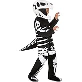 Fun Costumes Kid's Tyrannosaurus Skeleton Costume | Prehistoric Dinosaur Jumpsuit with Tail and Skull Headpiece