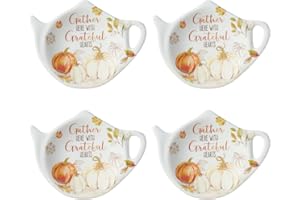 Supreme Housewares Pumpkin Season Tea Bag Holders, Teapot Shaped Tea Bag Coasters Spoon Rests Saucer Seasoning Dish Set, Thanksgiving Decorations, Orange, 4 x 3 Inch, Set of 4