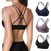 VEQKING Women's Cross Back Sports Bra Padded Strappy Medium Support Yoga Bra for Workout Fitness 3 Pack
