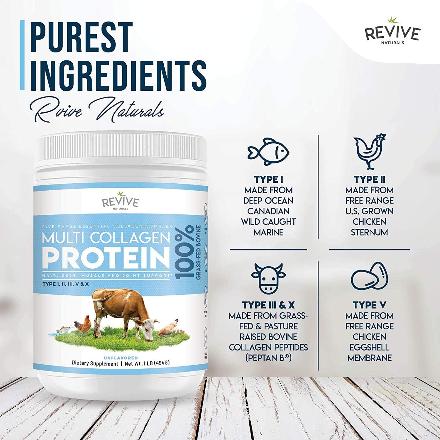 Multi Collagen Protein Powder (200g), Types I, II, III, V & X, Hydrolyzed Grass Fed Bovine, Wild Caught Fish - Image 4