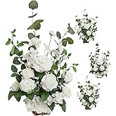 Ling's moment 17.5" Tall Standing Artificial Flowers Arrangements 4 pcs Wedding Aisle Runner Chair Decorations White Sage Centerpieces for Ceremony Reception Rose Floral Party Outdoor Decor