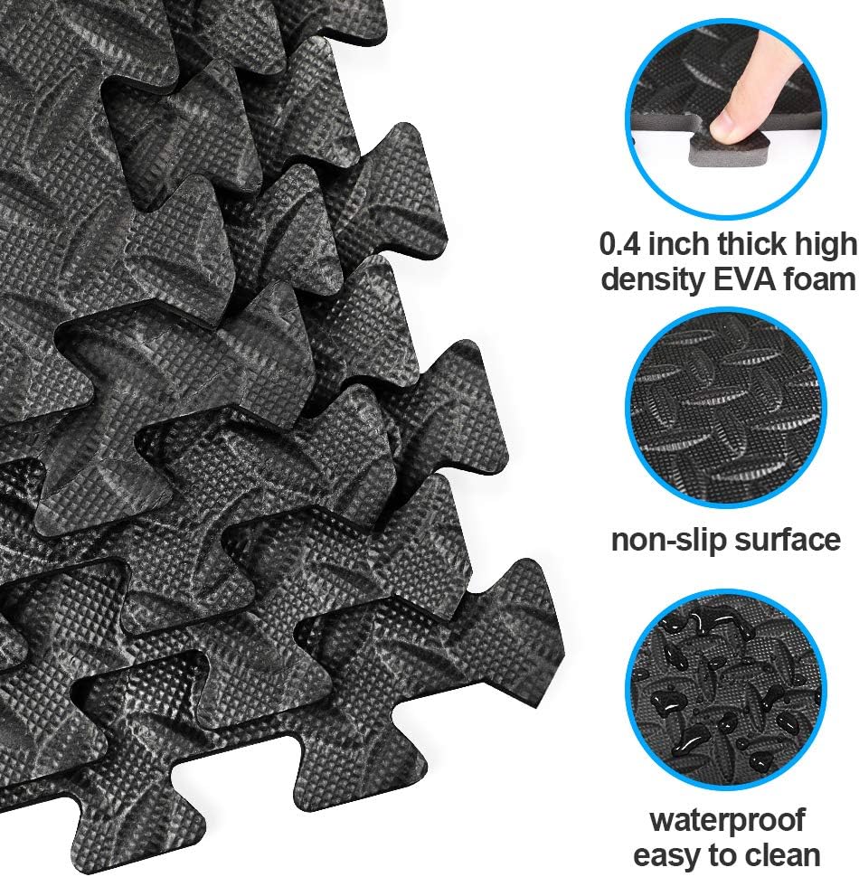innhom Gym Flooring Gym Mats Exercise Mat for Floor Workout Mat Foam Floor Tiles for Home Gym Equipment Garage, 12 Pieces Black: Sports & Outdoors