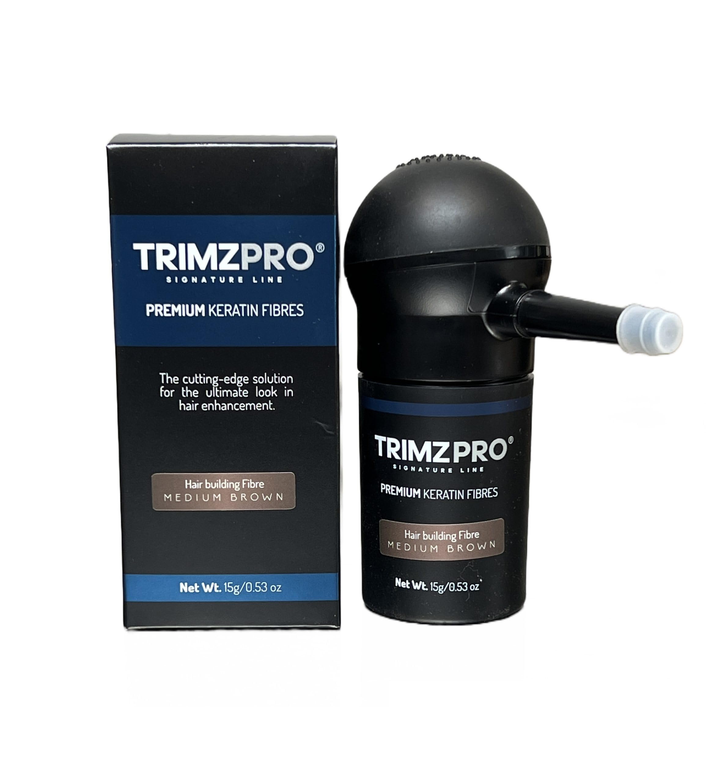 Trimzpro Signature Keratin Hair Fibres 14g - 10 Shades | Instant Thickening & Concealing Powder | Lock-In Tech for Natural Look & Durability | Hair Volumizer for Men & Women, MEDIUM BROWN