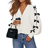 Womens Cute Bow Knit Cardigan Sweaters Trendy Casual Crochet Oversized Cardigans Open Front V Neck Fall Coat