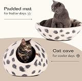 MEOWFIA Cat Cave – Premium Felt Cat Bed Handmade Merino Wool Large Snow Leopard view 4