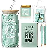 Thenshop 6 Pcs Welcome to the Team Gifts Bulk for New Employee Inspirational Glass Tumbler Notebook Pens Scented Candle with PVC Bag Employee Appreciation Gift Set for New Coworker Office (Sage Green)