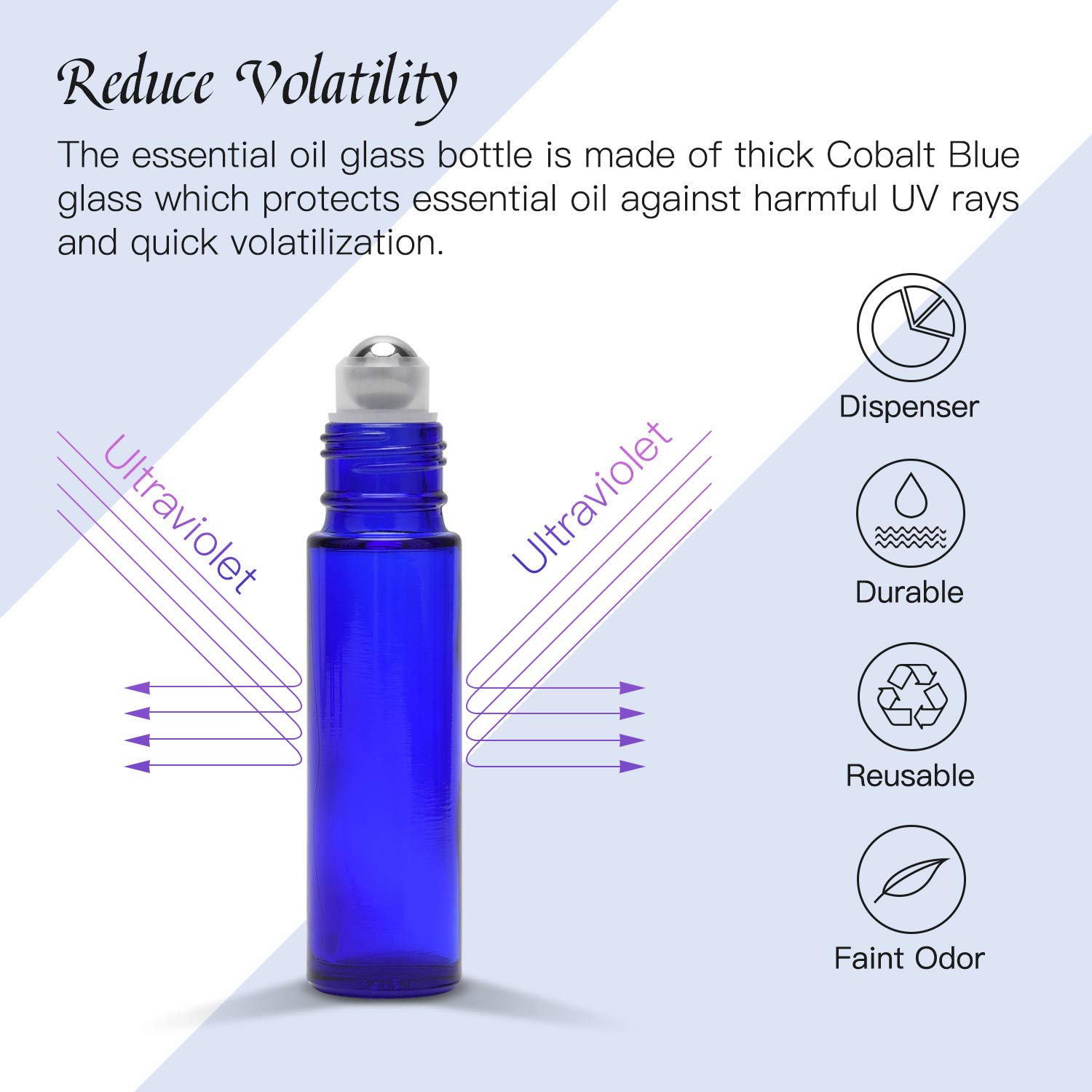 ULG Essential Oil Roller Bottles 48 Pack 10ml Cobalt Blue Glass Empty Bottles with Stainless Steel Roller Balls (10 Extra Roller Balls, 4 Openers, 4 Droppers, 48 Waterproof Labels)