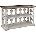 Signature Design by Ashley Havalance Farmhouse Sofa Table with 2 Fixed Storage Shelves, Gray & White with Weathered Finish
