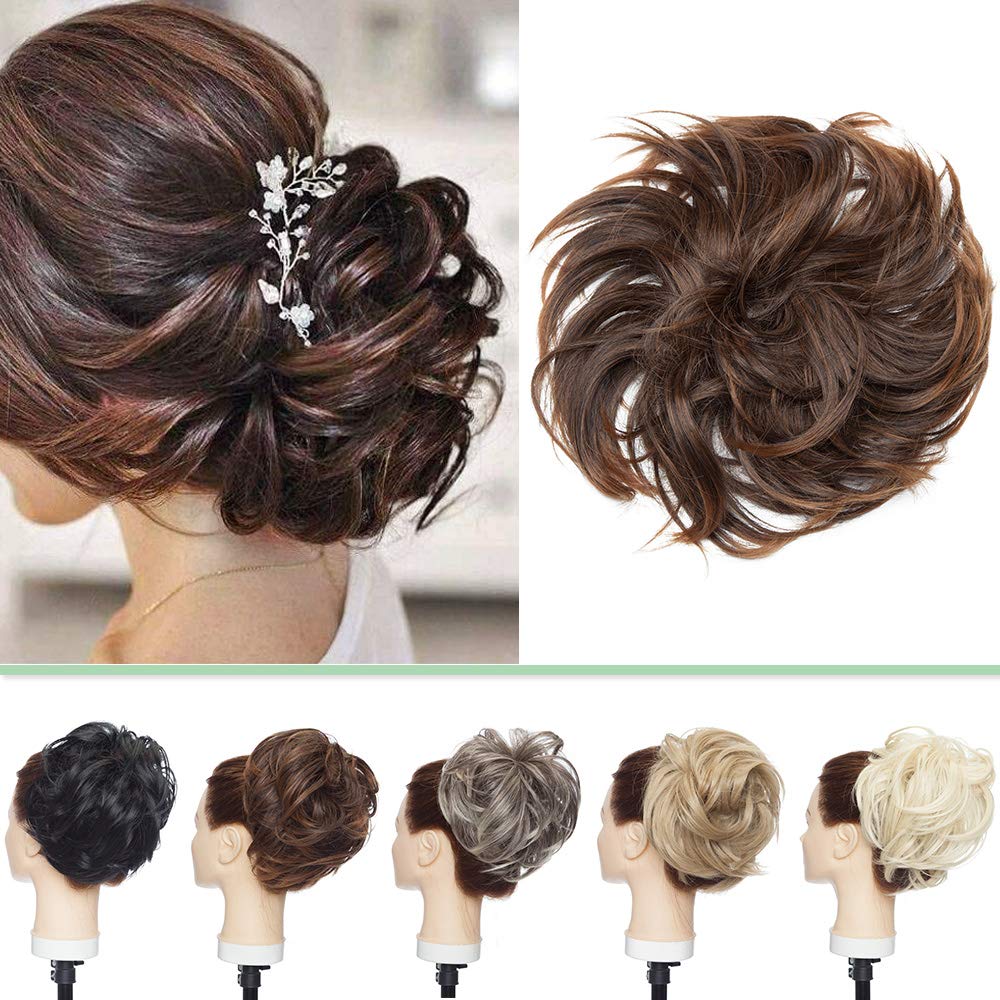 Messy Bun Hair Piece Extensions Tousled Updo Hair Extension Thick Ponytail Hair Band Updo Hairpiece Synthetic Ponytail Hairpiece [Light Auburn mix Brown]