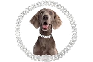 GOETLTSCH Silver Dog Chain Collar,Cuban Link Dog Collar for Dogs Jewelry Diamond Glitter Rhinestone Necklace Metal Pet for Puppy Small Medium Large Dogs(Silver 18inch)