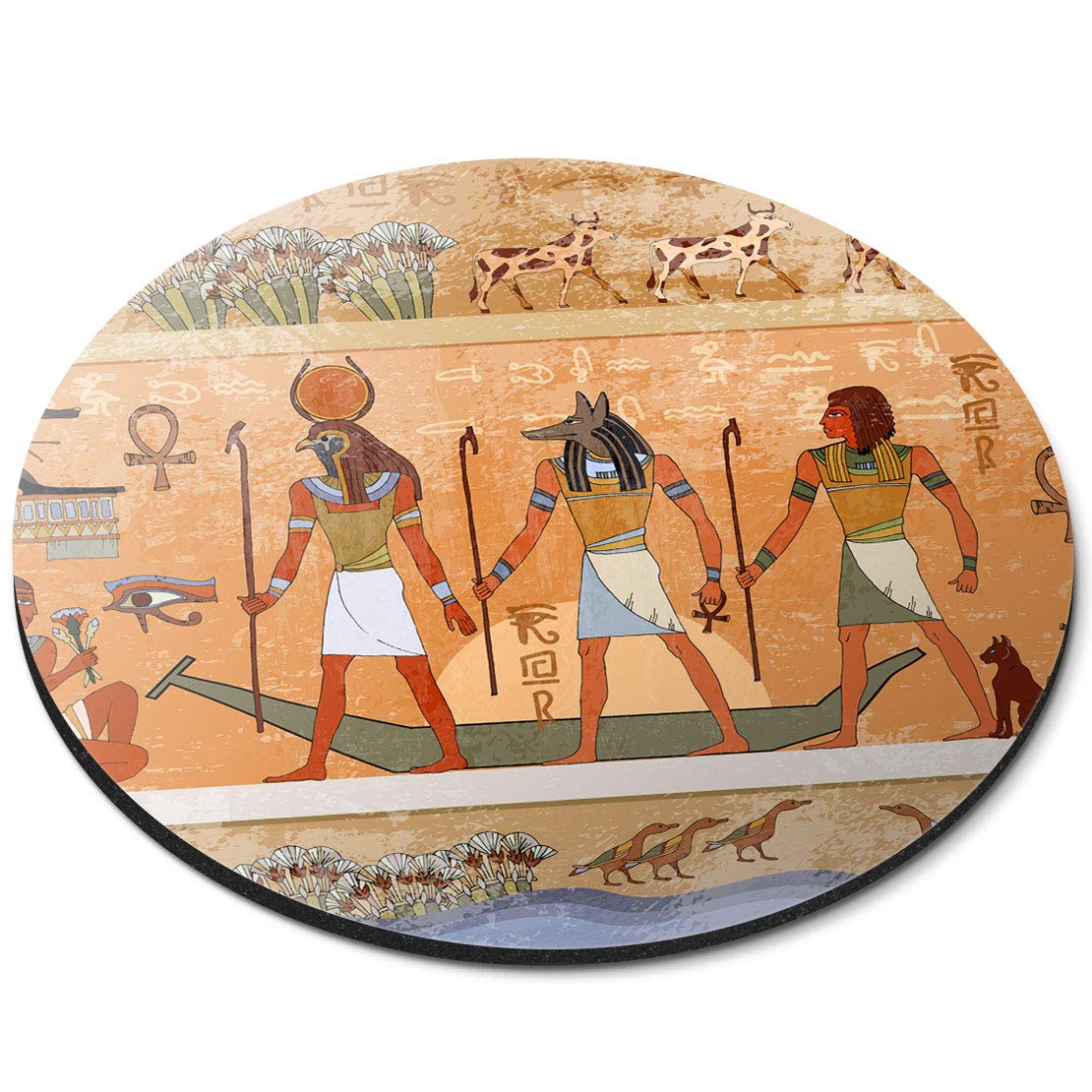Ancient Egyptian Scene Mythology - Flexible Round 5mm Rubber Mouse Mat Pad Office Home Novelty Printed Desk Accessory 21136