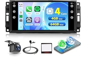 Orderich 4G+64G Car Radio for Jeep Wrangler JK 2007-2018 Dodge Ram 1500 2008-2012 with Wireless CarPlay Android Auto, 7 Inch Android Car Stereo GPS Navigation WiFi SWC Bluetooth FM with Backup Camera