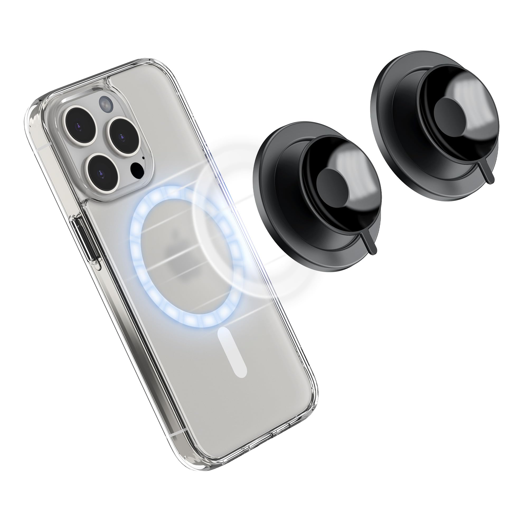 Silicone Suction Phone Case Magnetic Mount for iPhone 16 15 14 13 12 Mag Safe Case & All Phones, Long-Lasting Hand-Free Phone Holder for Mirror Glass Bathroom Gym TikTok Videos Selfies (2 Pack, Black)