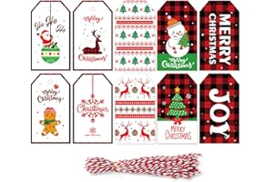 50 PCS Christmas Gift Tags with String, Decoration Tag for Christmas Tree, 10 Different Patterns Xmas Tags Label, Gift Wrappi