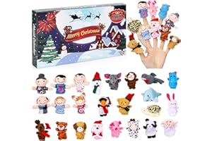 FUNSLANE Christmas Advent Calendar 2022 with Finger Puppets Toys, 24 Days Countdown Calendar with Animals Puppets Family Members Plush Toys, Xmas Party Favors Gifts for Toddler Kids Girls Boys