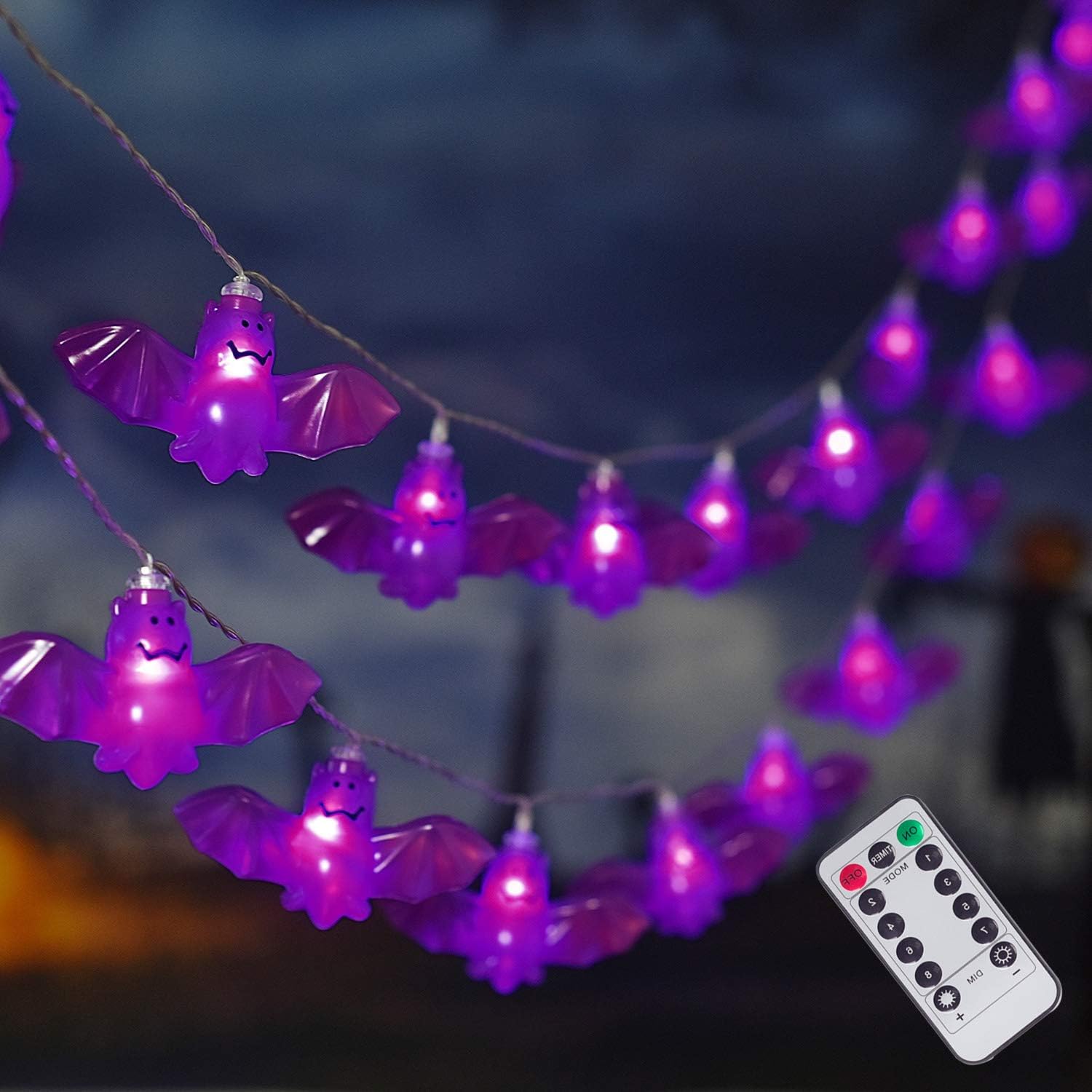 30LED Halloween String Lights, 8 Modes Bat Fairy Lights with Remote, Battery Operated Halloween Lights, for Outdoor Indoor Party Patio Halloween Decoration: Home Improvement