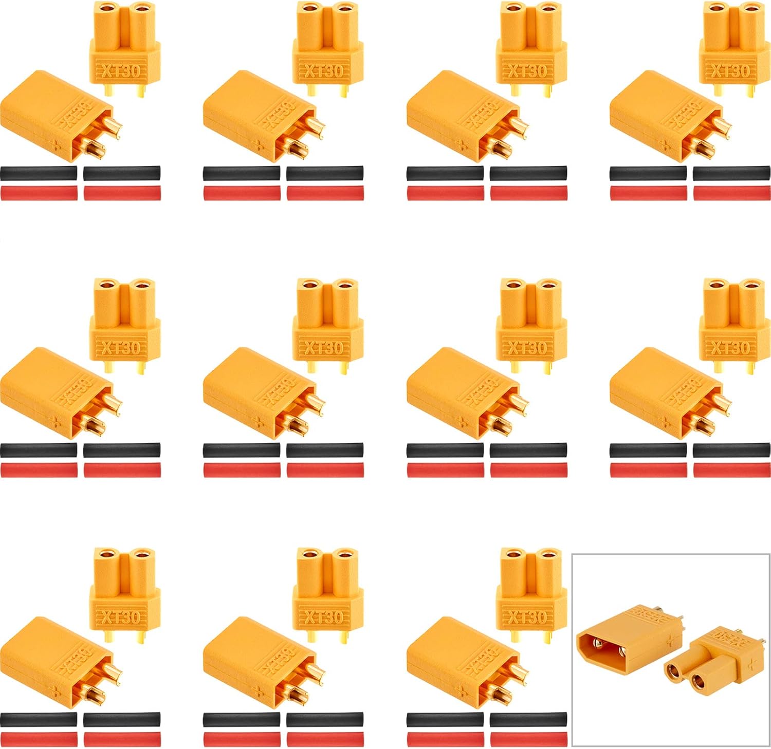 20 Pairs XT30 Connectors Male and Female Connectors Plugs with 2 Pieces Shrink Tubing for RC Battery: Toys & Games
