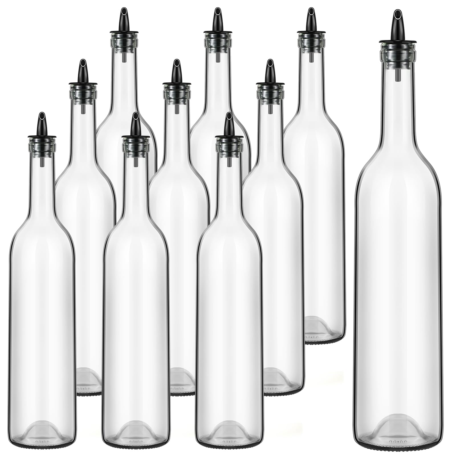 Photo 1 of Maxdot 10 Pcs Long Neck Glass Bottles with Pourer Bordeaux Wine Bottle Clear Empty Wine Syrup Juice for Home Bar Liquor Juice Making Wedding Anniversary Party (Black)