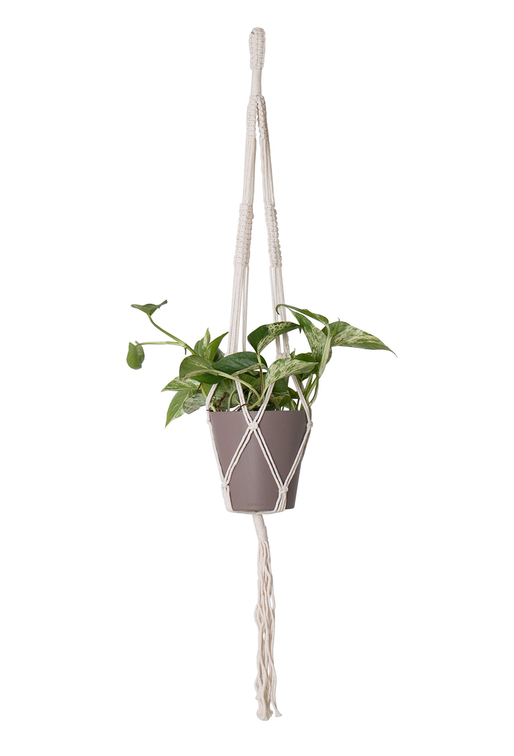 Macrame Plant Hangers, Indoor and Outdoor Wall Hanging Planters, Handmade Cotton Rope, Flower Pots Holder Stand, Single Square Knot, colour White, 39 inch