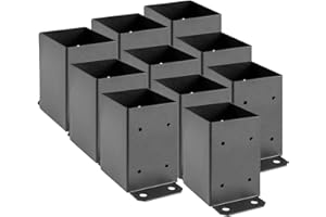 SPACEEUP 4x4 Post Base 10 Pcs, Inner Size 3.6"x3.6" Post Base Brackets, Heavy Duty Powder-Coated Post Anchor Matte Black Wood Post Brackets for Pavilion Deck Railing Support Deck Base Plate