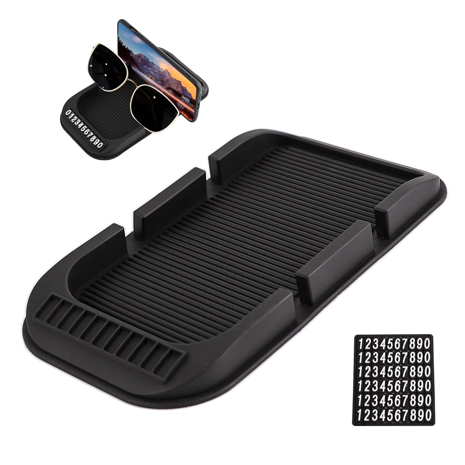 Photo 1 of Wogomz Car Dashboard Anti-Slip Mat Cell Phone Holder, Double-Groove Non-Slip Car Dash Board Pad with Number Plate, Multifunctional Auto Phone Mount Mat Pad for All Smartphones