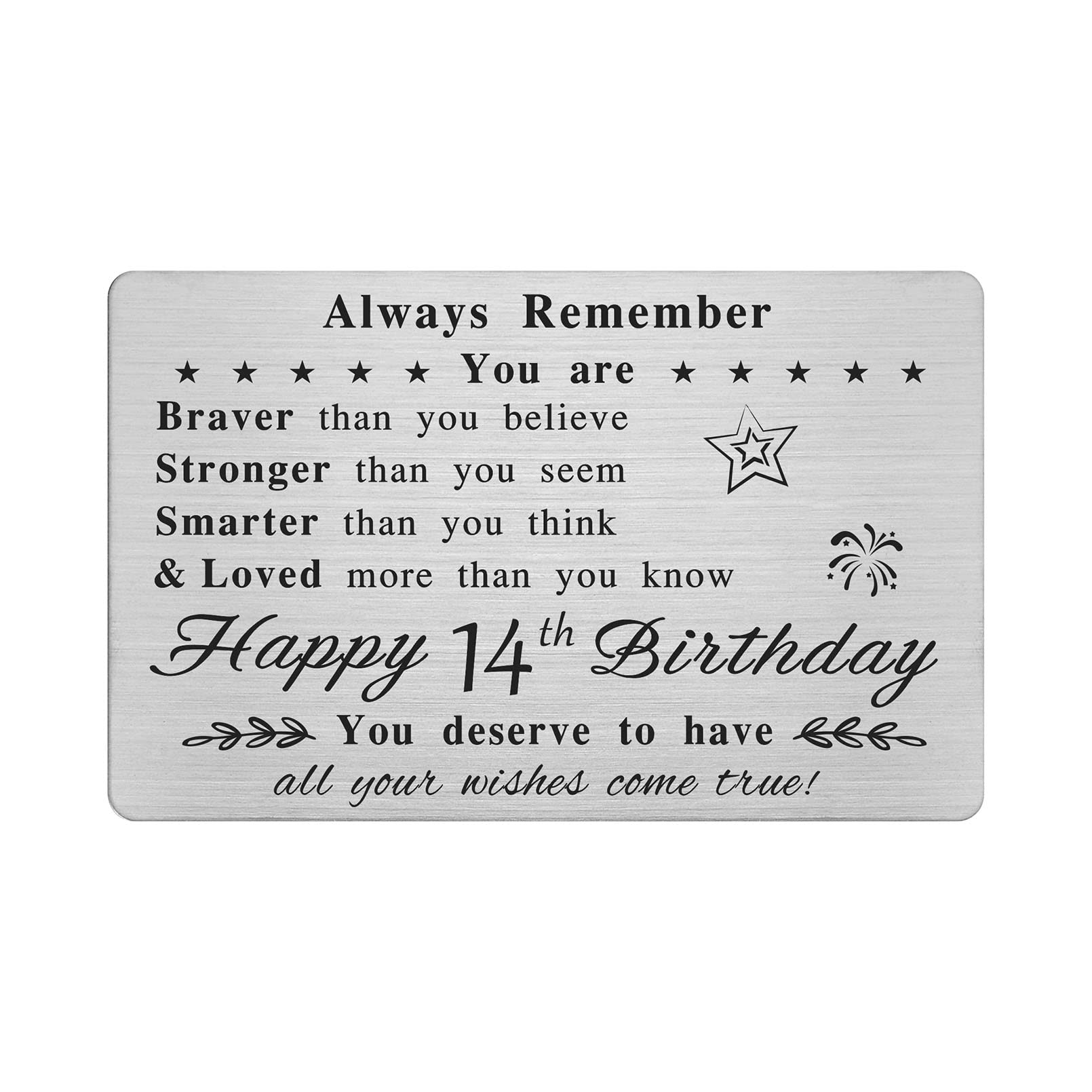 FALOGI Happy 14th Birthday Card - You Are Loved More Than You Know - 14 Year Old Birthday Gifts for Boy Girl, Personalised Engraved Wallet Card