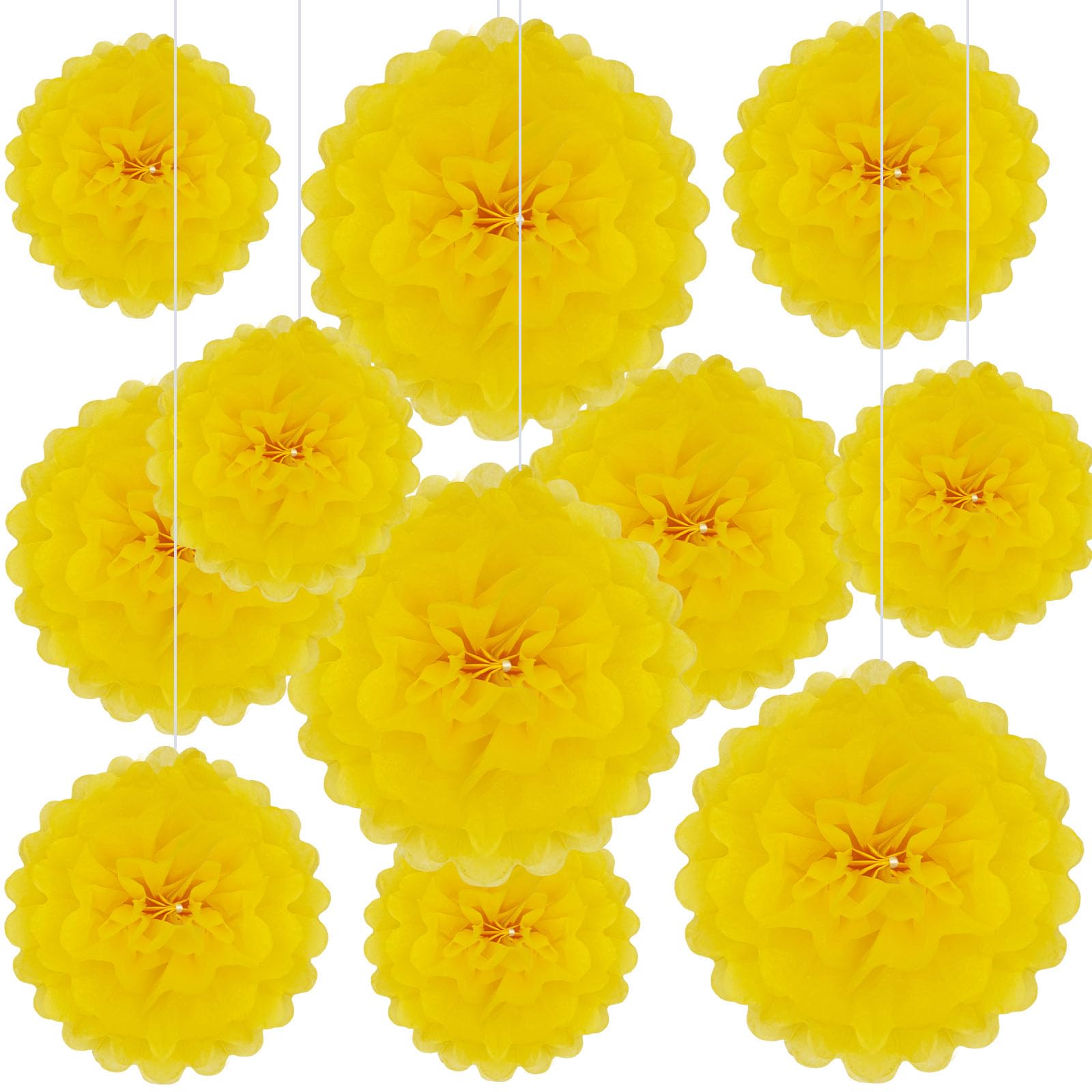 Photo 1 of 20 PCS Yellow Tissue Paper Pom Poms, Tissue Pom Poms Flowers, Sizes of 6", 10", 12", 14" Hanging Paper Flower Ball for Wedding, Birthday, Halloween, Christmas, Baby Shower Party Decor