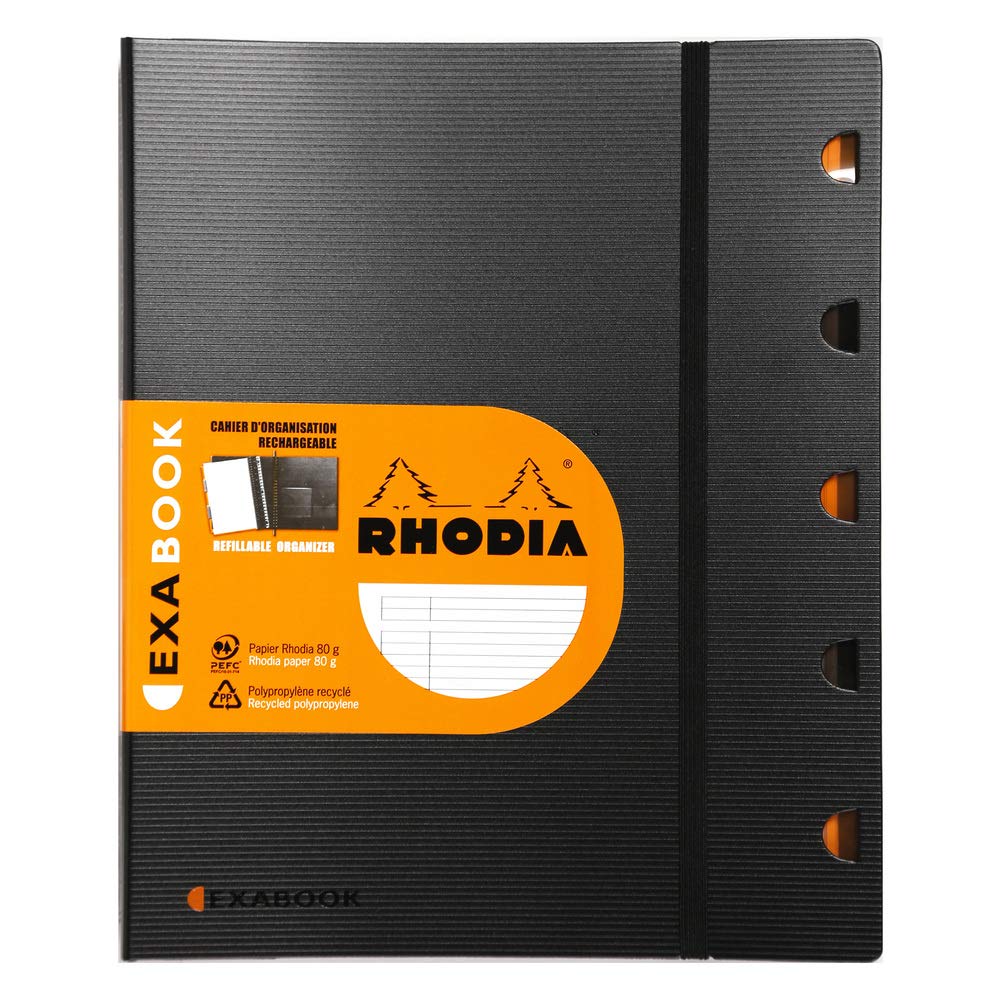RHODIA 132146C - Exabook Black A4+ Refillable Organizer Notebook | Lined | 160 Detachable pages Perf. 4 Holes - Clairefontaine Paper 80g - Polypro Cover (Plastic) - Rhodiactive
