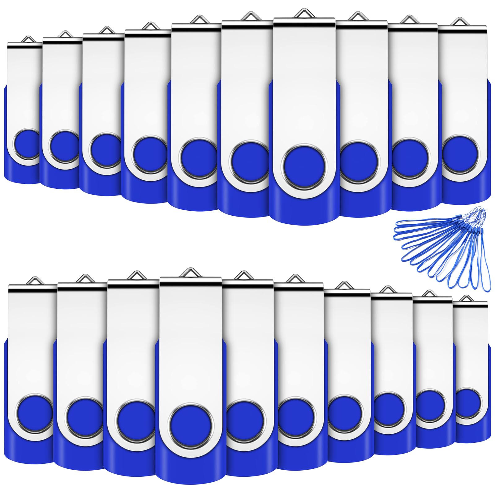2GB USB Memory Stick 20 Pack Bulk USB2.0 Sticks Pen Drive Flash Drives (Blue wiht Lanyard)