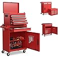 Goplus Rolling Tool Chest, 5-Drawer Tool Box Organizer w/Lockable Wheels & Sliding Drawers & Detachable Top & Adjustable Shelf, Tool Storage Cabinet for Garage Workshop (Red)