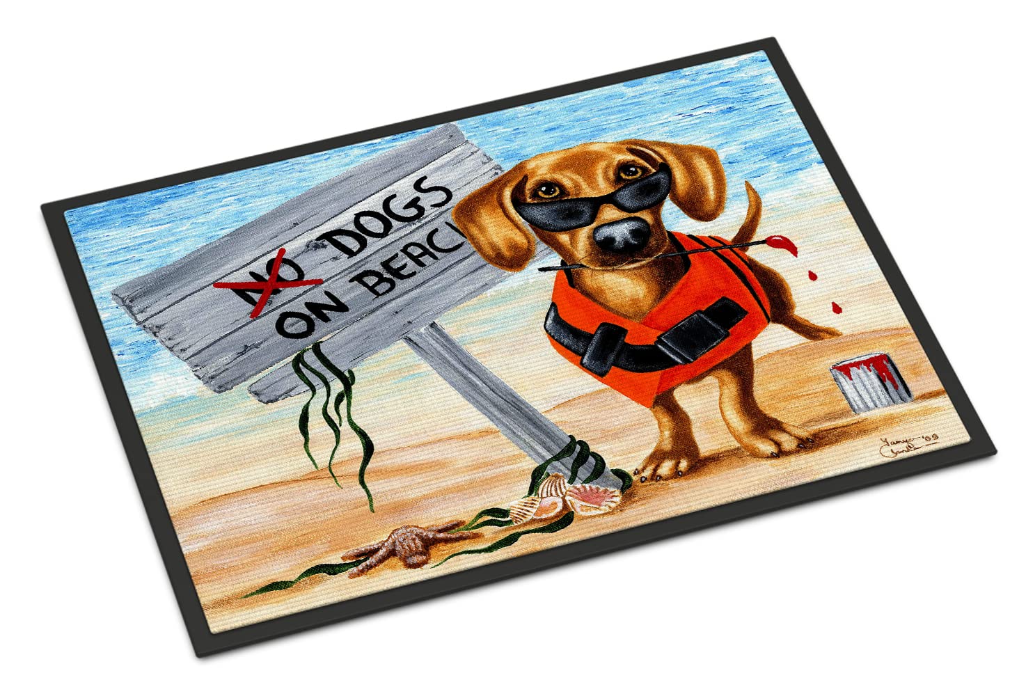 Caroline's Treasures AMB1341JMAT The Dog Beach Dachshund Indoor or Outdoor Mat, 24 inches x 36 inches, Multicolor