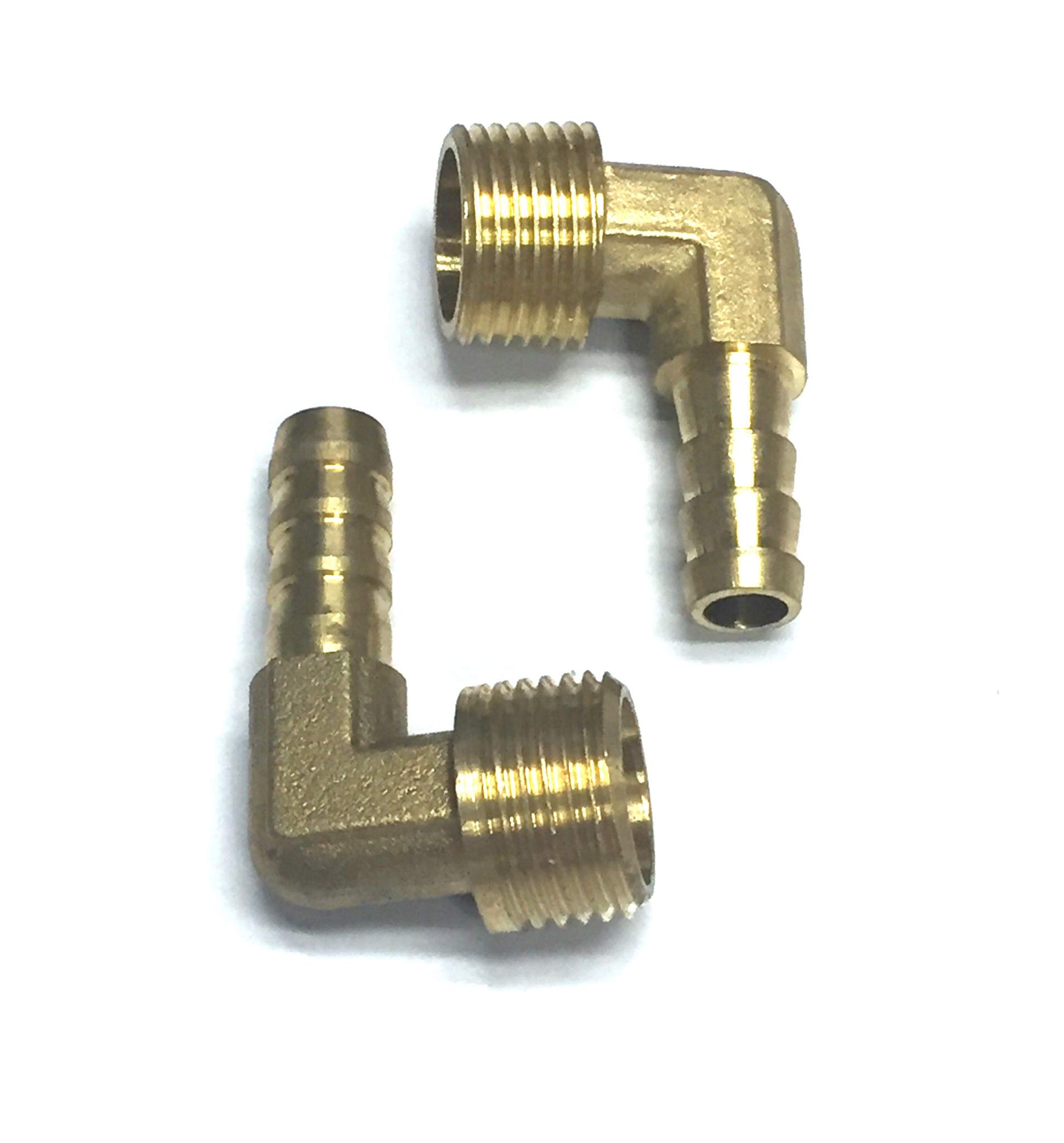 VEDA 2pecs 90 Degree Elbow 8mm to 3/8" BSP Thread Solid Brass Hose Tail Connector Barbed to BSP Male Thread. Pond/Pool/Hose Pipe Adapters