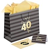 Sumerk 1 PC 13" Large Gift Bag with Card Stickers and Tissue Paper 40th Birthday Bag for Women Men Happy 40th Birthday Gift Bag