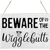 Beware of The Wigglebutts Wooden Sign,Funny Dogs Front Door Signs Wooden Hanging Plaque for Porch Yard,Cute Dog Wall Decor