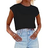 Nagwoy Womens Short Sleeve Crop Tops Round Neck T Shirts Casual Crop Tee Top