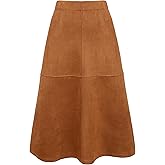 AURUZA Women's Faux Suede Midi Skirt High Waist Fall Winter A Line Casual Elegant Skirt for Women