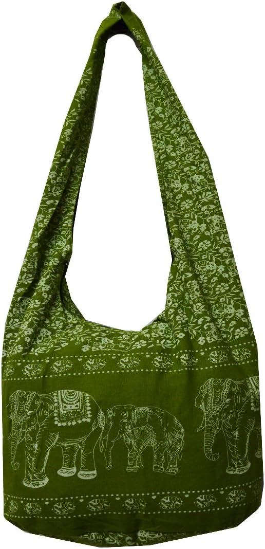 Hippie Elephant Sling Crossbody Bag Color Green Light and Screen White Elephant