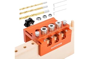 Dowel Jig, Matework Adjustable Width Doweling Jig for Woodworking, Biscuit Joiner with Imperial Side Scales for Centering, Drill Guide for Straight Holes Dowel Jig Kit with 3 Drill Bits & 3 Stop Rings