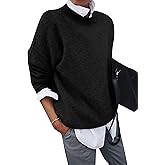 YMING Women's Casual Collared 2 in 1 Pullover Tops Contrast Shirt Long Sleeve Sweater Blouse Solid Loose Fit Warm Sweatshirt