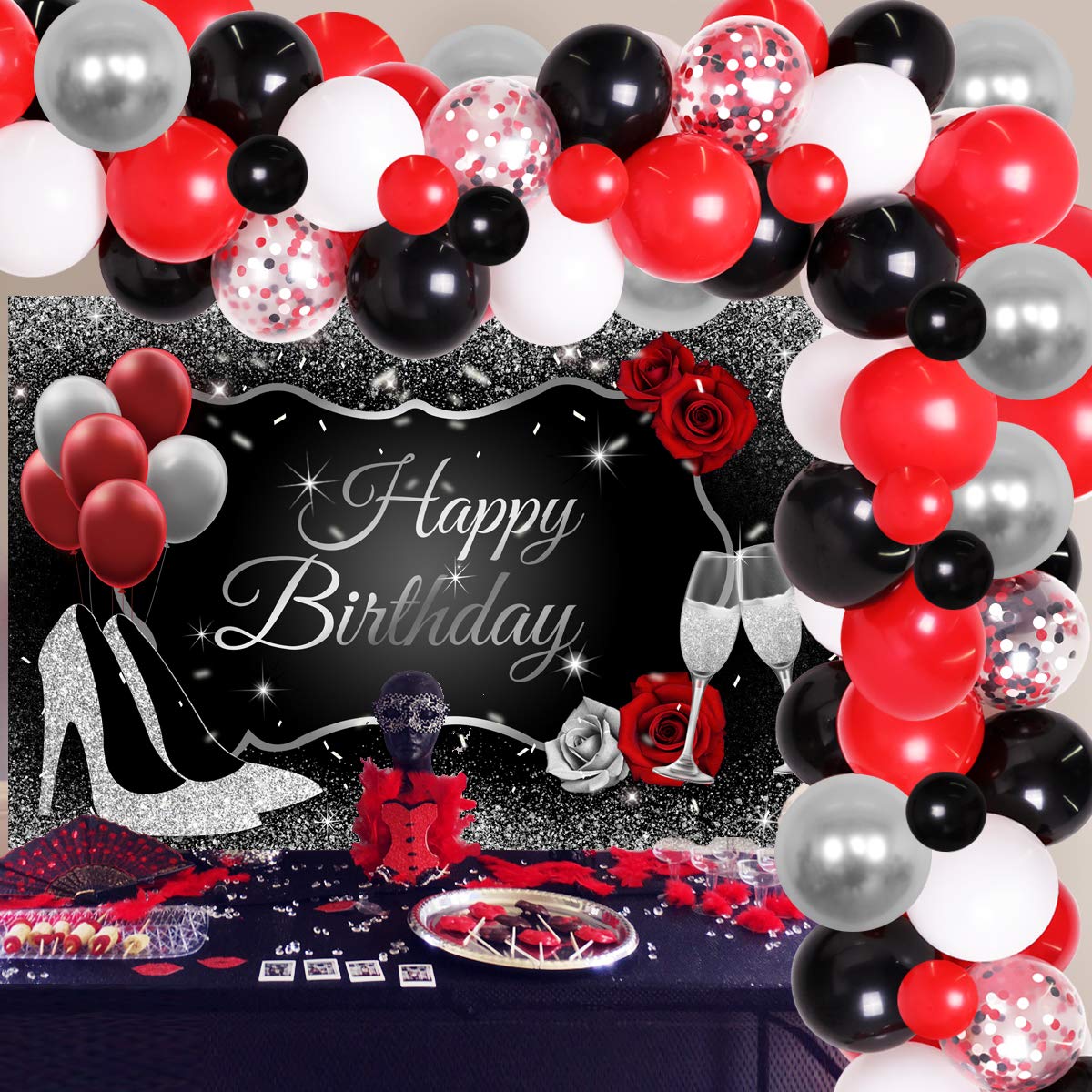 Buy Red Black and Silver Party Decorations for Women Birthday Party Supplies Red Black and