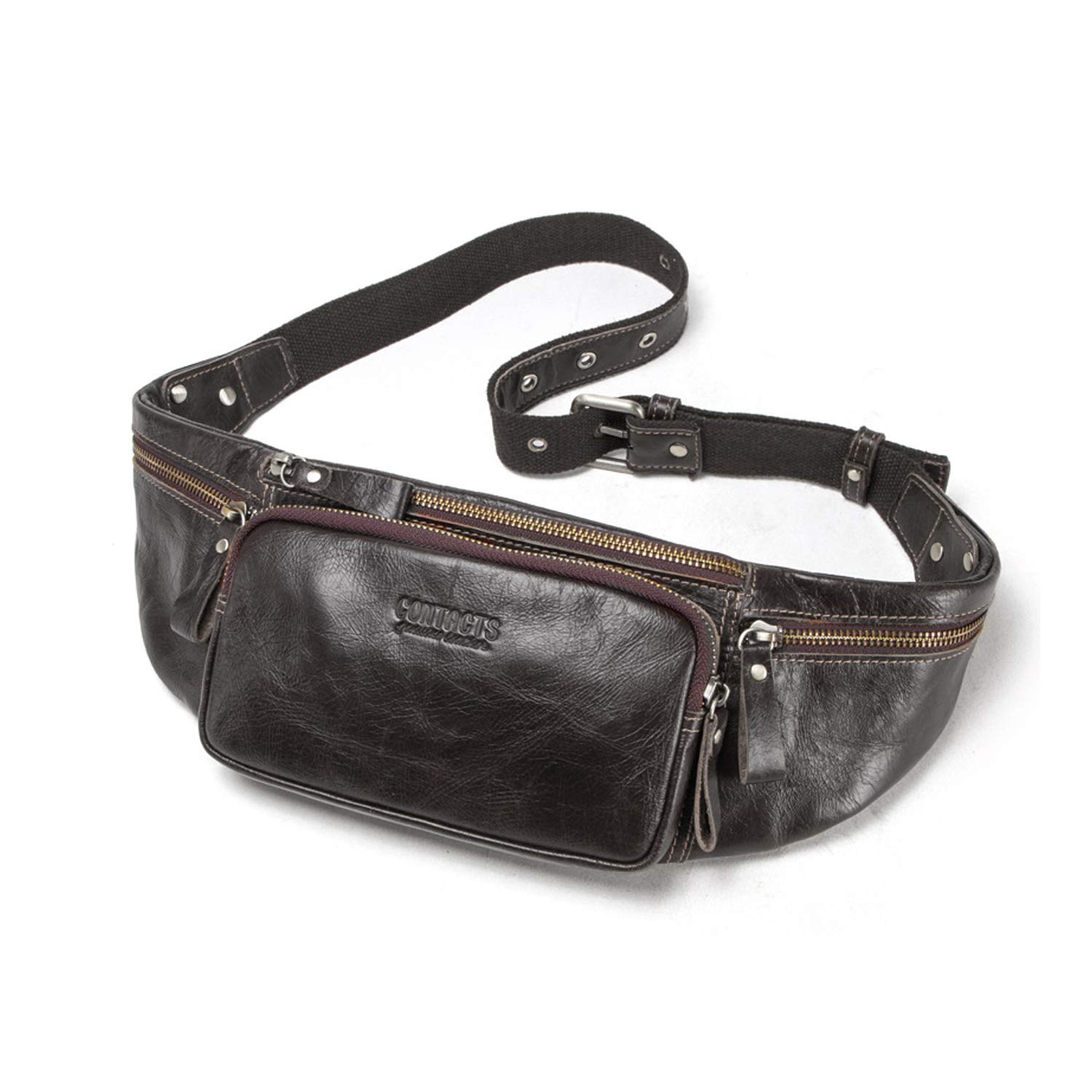 FANDARE Waist Packs Men Chest Sling Bag Waist Pouch Leather Fanny Pack Waterproof Business Travel Running Cycling Sports Crossbody Bag Outdoor Multipurpose Shoulder Bag Brown