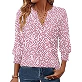 GKBK Womens 3/4 Sleeve Shirts V Neck Dressy Casual Spring Summer Blouses with Smocked Cuffs