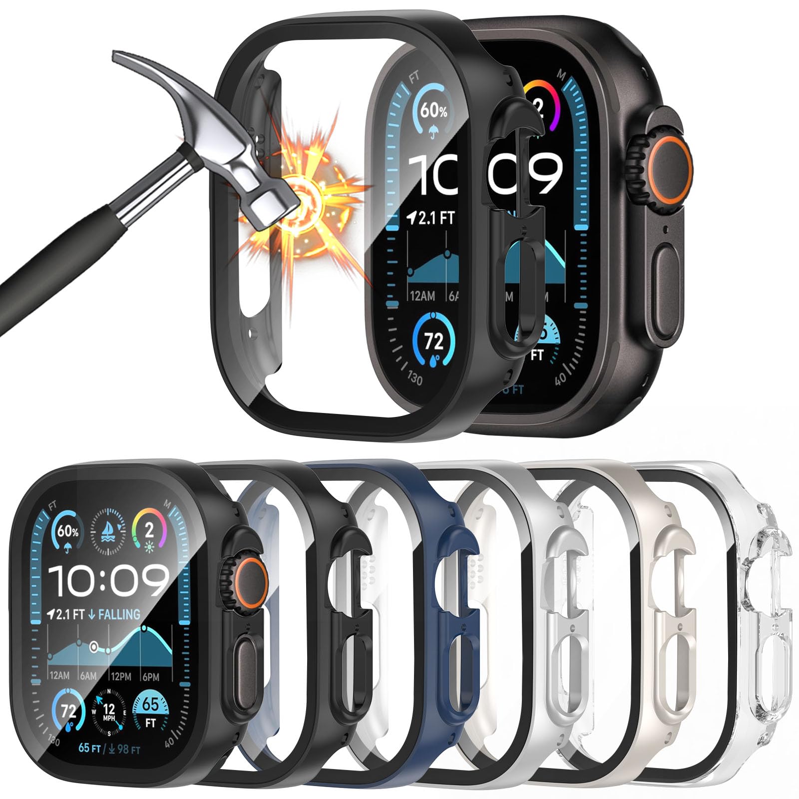 Photo 1 of [6 Pack] Case for Apple Watch Ultra 3/Ultra 2/Ultra 49mm Screen Protector with Ultra-Thin Tempered Glass, Full Coverage Anti-Scratch Hard Face Cover for iWatch 49 mm