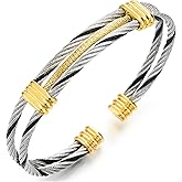 COOLSTEELANDBEYOND Men Women Stainless Steel Twisted Cable Adjustable Cuff Bangle Bracelet